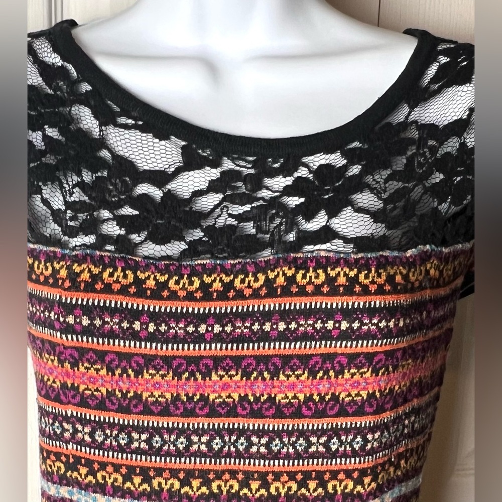 SPARROW Anthropologie Sweater Dress Boho Lace Cap Sleeve Orange Black Large - Picture 4 of 11
